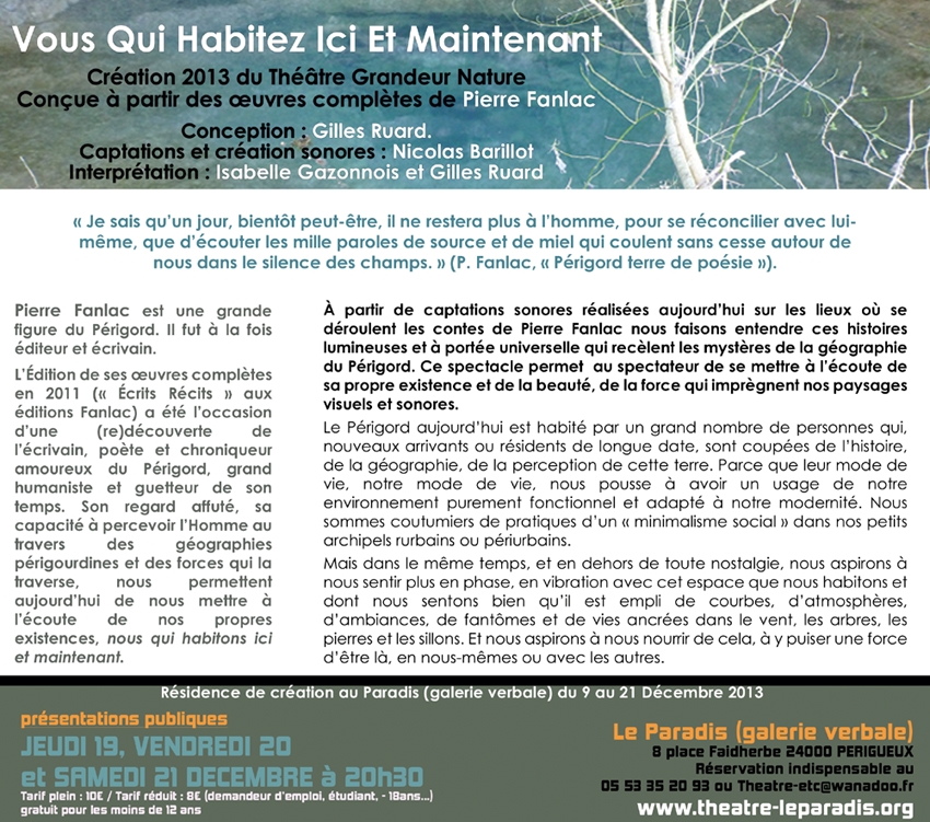 vous qui habitez ici et maintenant